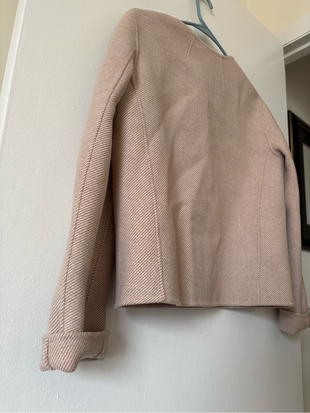 Theory Neutral Blush Collarless Wool Jacket - Picture 8 of 8